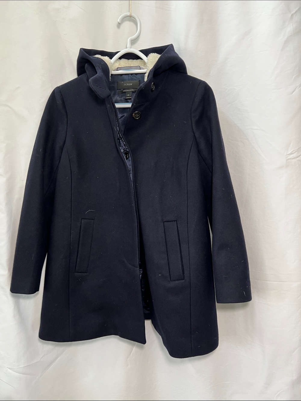 J. Crew Navy Hooded Italian Wool-Blend Coat Size 2P
